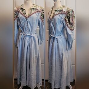 Vintage Dress 80s Country western cottage farmhouse Made USA long floral dress